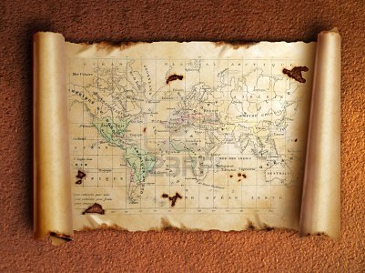 11976862-ancient-scroll-map-with-curled-edges-on-the-old-rusty-background